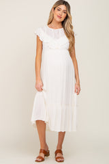 Ivory Lace Inset Ruffle Maternity Midi Dress