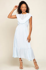 Light Blue Lace Inset Ruffle Midi Dress