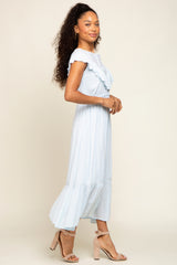 Light Blue Lace Inset Ruffle Midi Dress