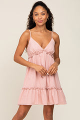 Pink Strapless Ruffle Accent Maternity Mini Dress