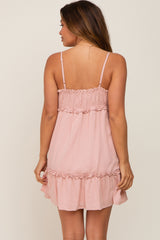 Pink Strapless Ruffle Accent Maternity Mini Dress