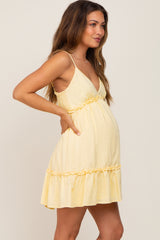 Yellow Strapless Ruffle Accent Maternity Mini Dress