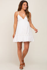 Ivory Strapless Ruffle Accent Maternity Mini Dress