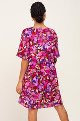 Magenta Floral V-Neck Dress