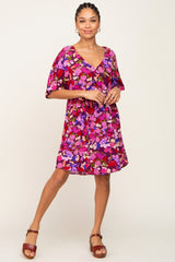 Magenta Floral V-Neck Dress