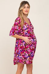 Magenta Floral V-Neck Maternity Dress