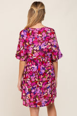 Magenta Floral V-Neck Maternity Dress