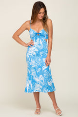 Blue Swirl Cutout Sleeveless Midi Dress