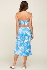 Blue Swirl Cutout Sleeveless Midi Dress