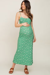 Green Floral Sleeveless Maternity Maxi Dress