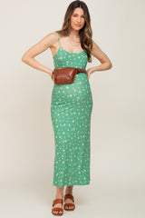 Green Floral Sleeveless Maternity Maxi Dress