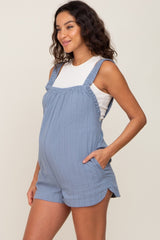 Blue Embroidered Square Ruched Neck Maternity Romper