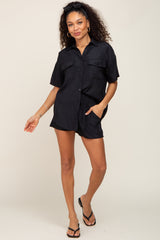 Black Button Up and Short Set