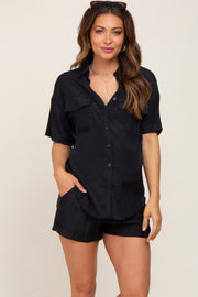 Black Button Up and Short Maternity Set