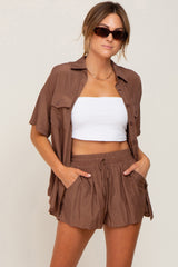 Mocha Button Up and Short Maternity Set