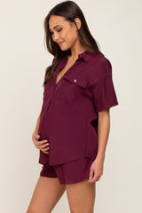 Burgundy Button Up and Short Maternity Set