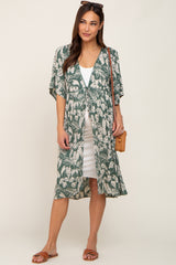 Green Palm Print Front Tie Short Sleeve Maternity Cover Up