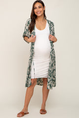 Green Palm Print Front Tie Short Sleeve Maternity Cover Up