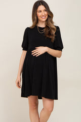 Black High Neck Puff Sleeve Maternity Dress