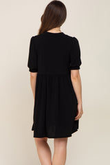 Black High Neck Puff Sleeve Maternity Dress