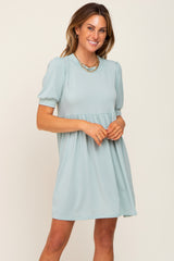 Light Green High Neck Puff Sleeve Maternity Dress