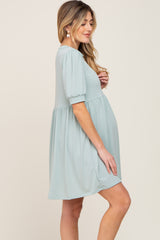 Light Green High Neck Puff Sleeve Maternity Dress