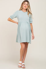 Light Green High Neck Puff Sleeve Maternity Dress