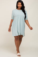 Light Green High Neck Puff Sleeve Maternity Plus Dress