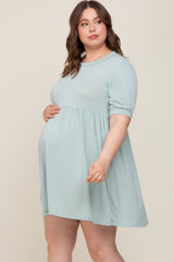 Light Green High Neck Puff Sleeve Maternity Plus Dress