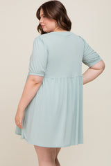 Light Green High Neck Puff Sleeve Maternity Plus Dress