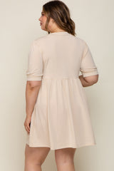 Cream High Neck Puff Sleeve Maternity Plus Dress