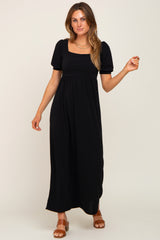 Black Puff Sleeve Maternity Maxi Dress