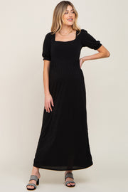 Black Puff Sleeve Maternity Maxi Dress