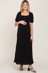 Black Puff Sleeve Maternity Maxi Dress