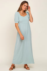 Light Green Puff Sleeve Maxi Dress