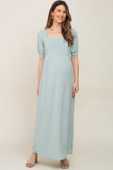 Light Green Puff Sleeve Maternity Maxi Dress