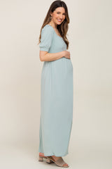 Light Green Puff Sleeve Maternity Maxi Dress