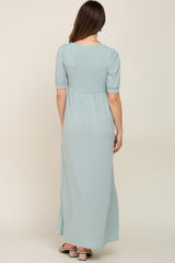 Light Green Puff Sleeve Maternity Maxi Dress