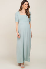 Light Green Puff Sleeve Maternity Maxi Dress