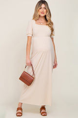 Cream Puff Sleeve Maternity Maxi Dress