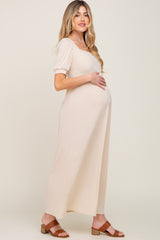 Cream Puff Sleeve Maternity Maxi Dress