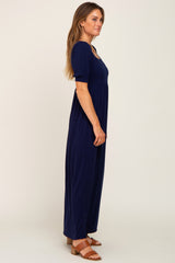 Navy Puff Sleeve Maxi Dress