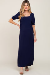 Navy Puff Sleeve Maternity Maxi Dress