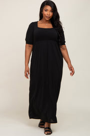 Black Puff Sleeve Maxi Plus Dress