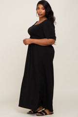 Black Puff Sleeve Maxi Plus Dress