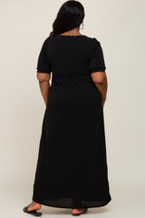 Black Puff Sleeve Maxi Plus Dress