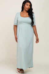 Light Green Puff Sleeve Maternity Maxi Plus Dress