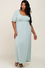 Light Green Puff Sleeve Maxi Plus Dress