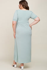 Light Green Puff Sleeve Maternity Maxi Plus Dress