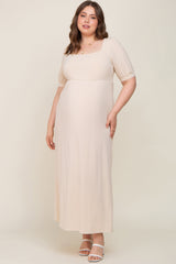 Cream Puff Sleeve Maternity Maxi Plus Dress